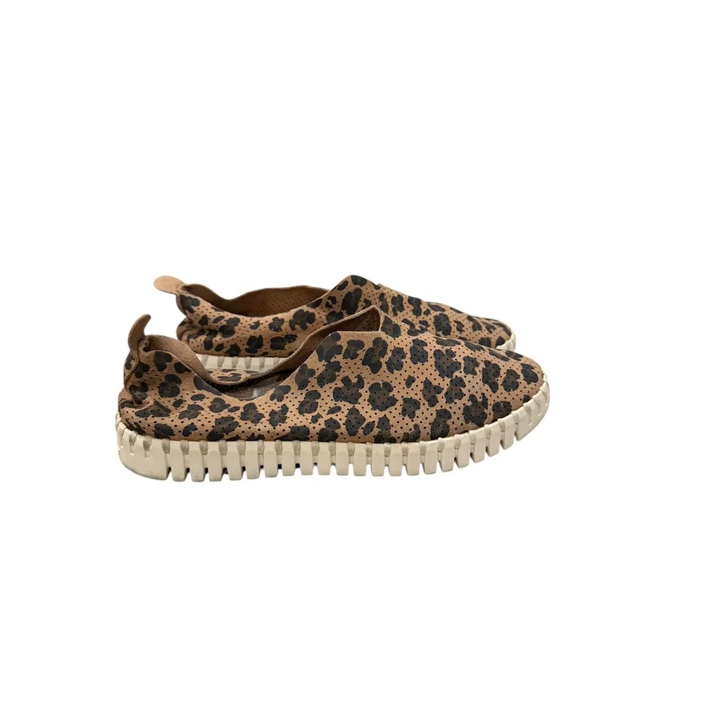 Ilse Jacobsen Tulip 139 Leopard Print Perforated Slip On Loafers Brown Size 38